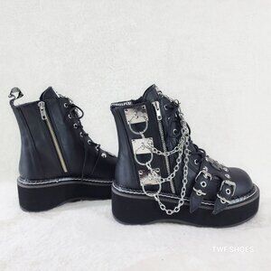 Demonia Emily Black Goth Emo Rock 2" Platform Ankle Boots Chain Charms